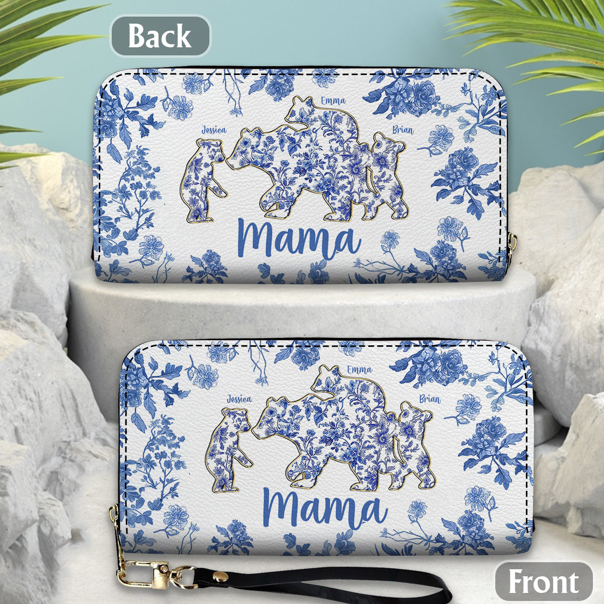 Mama Bear Gift For Mom, Grandma,.. - Personalized Mother Leather Long Wallet