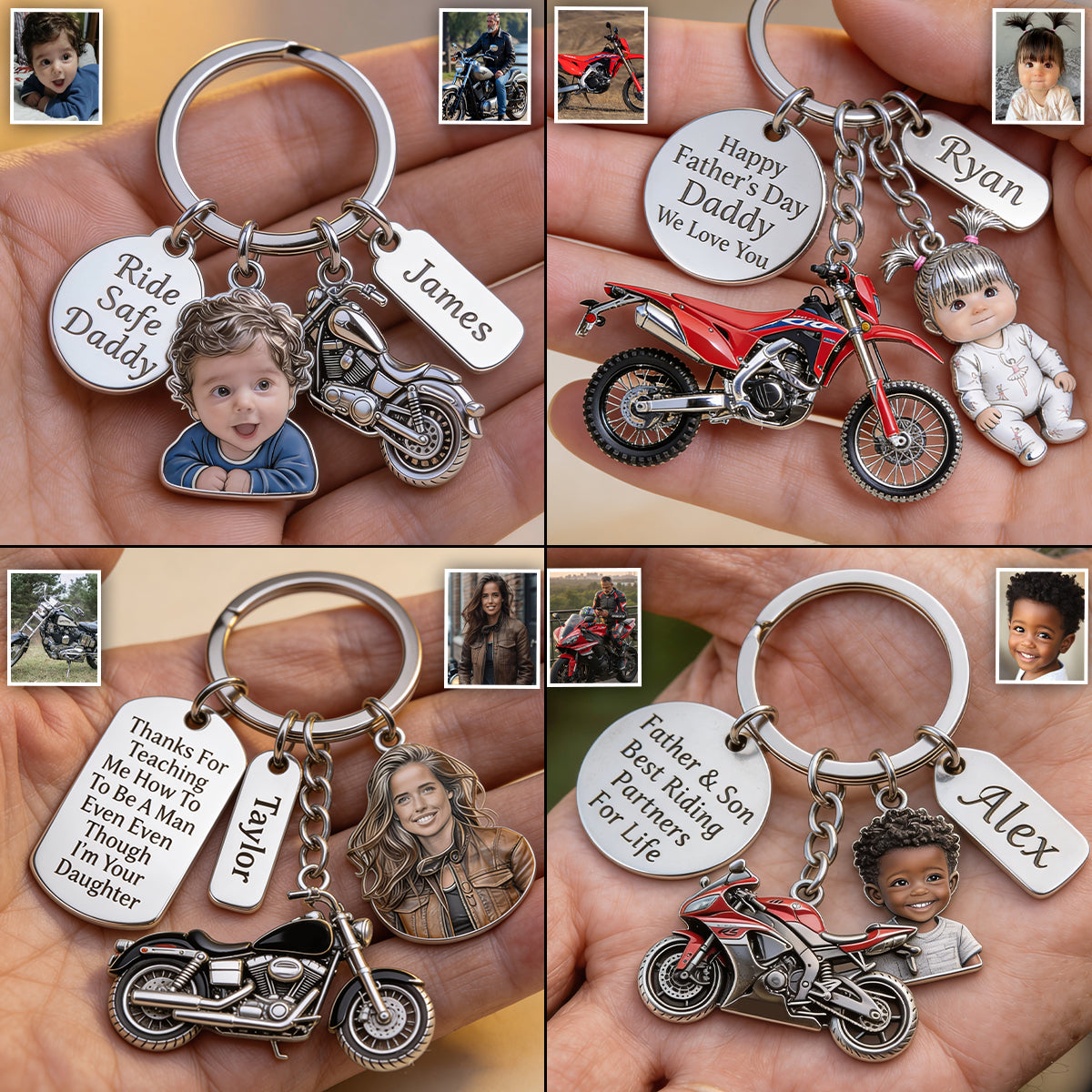 PAPA MOTARD - Porte-clés de motard personnalisé avec charms