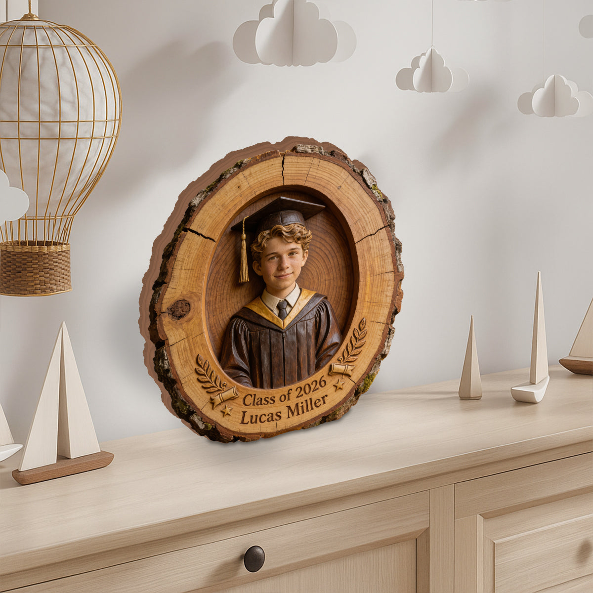 Cadeau de Graduation Heureux - Plaque en Bois Personnalisée en Forme Unique