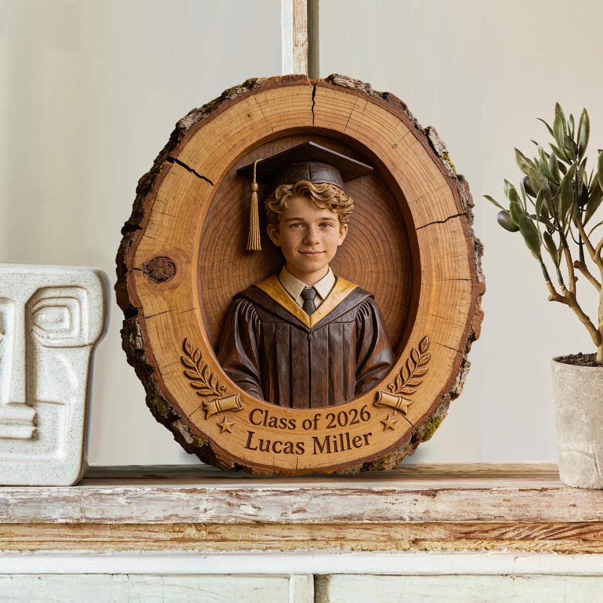 Cadeau de Graduation Heureux - Plaque en Bois Personnalisée en Forme Unique