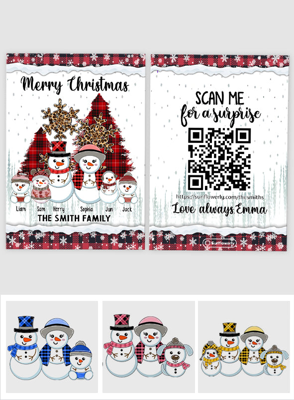 Merry Christmas Snowman - Personalized QR Greeting Card