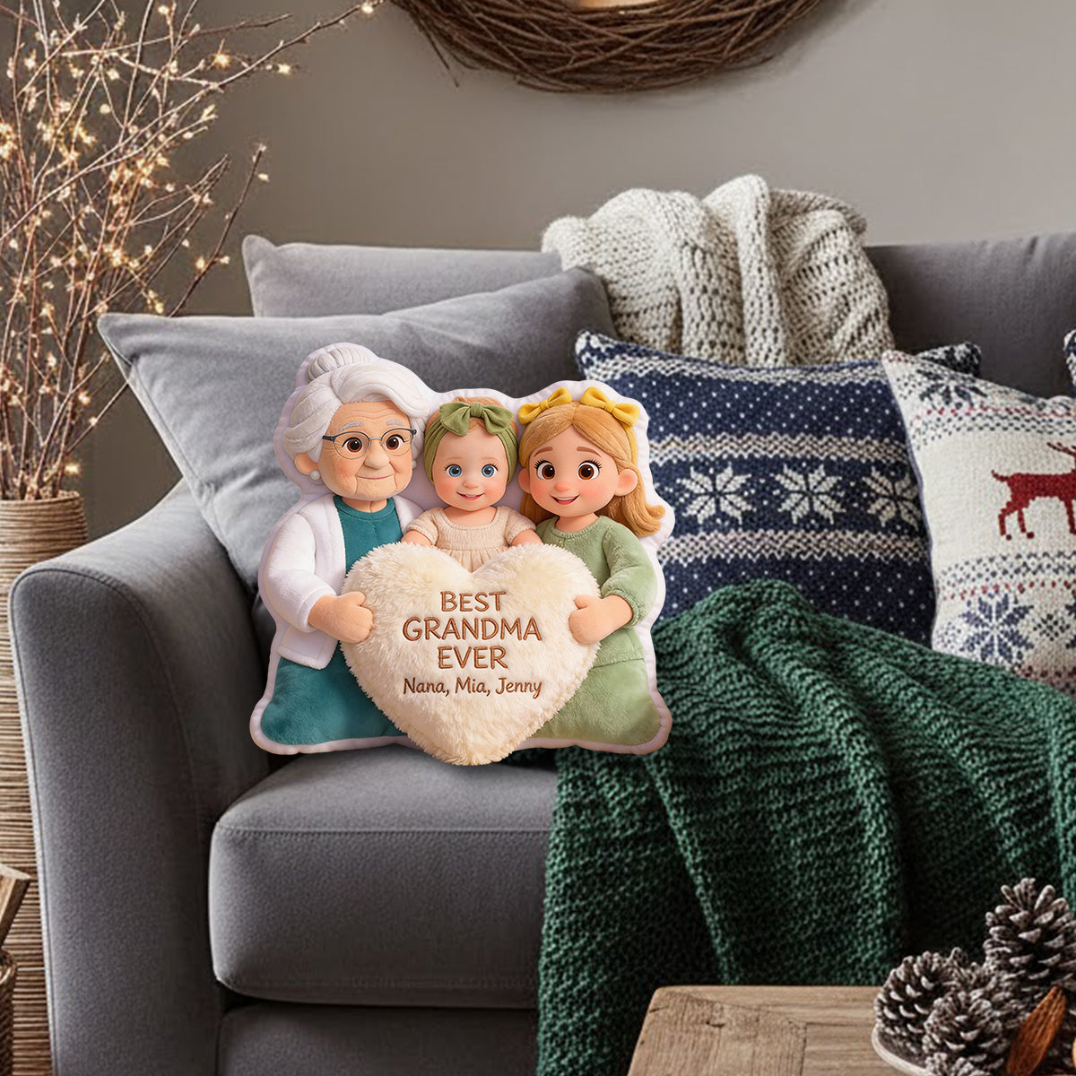 Best Grandma Ever - Personalized Grandma Faux Fur Shaped Pillow