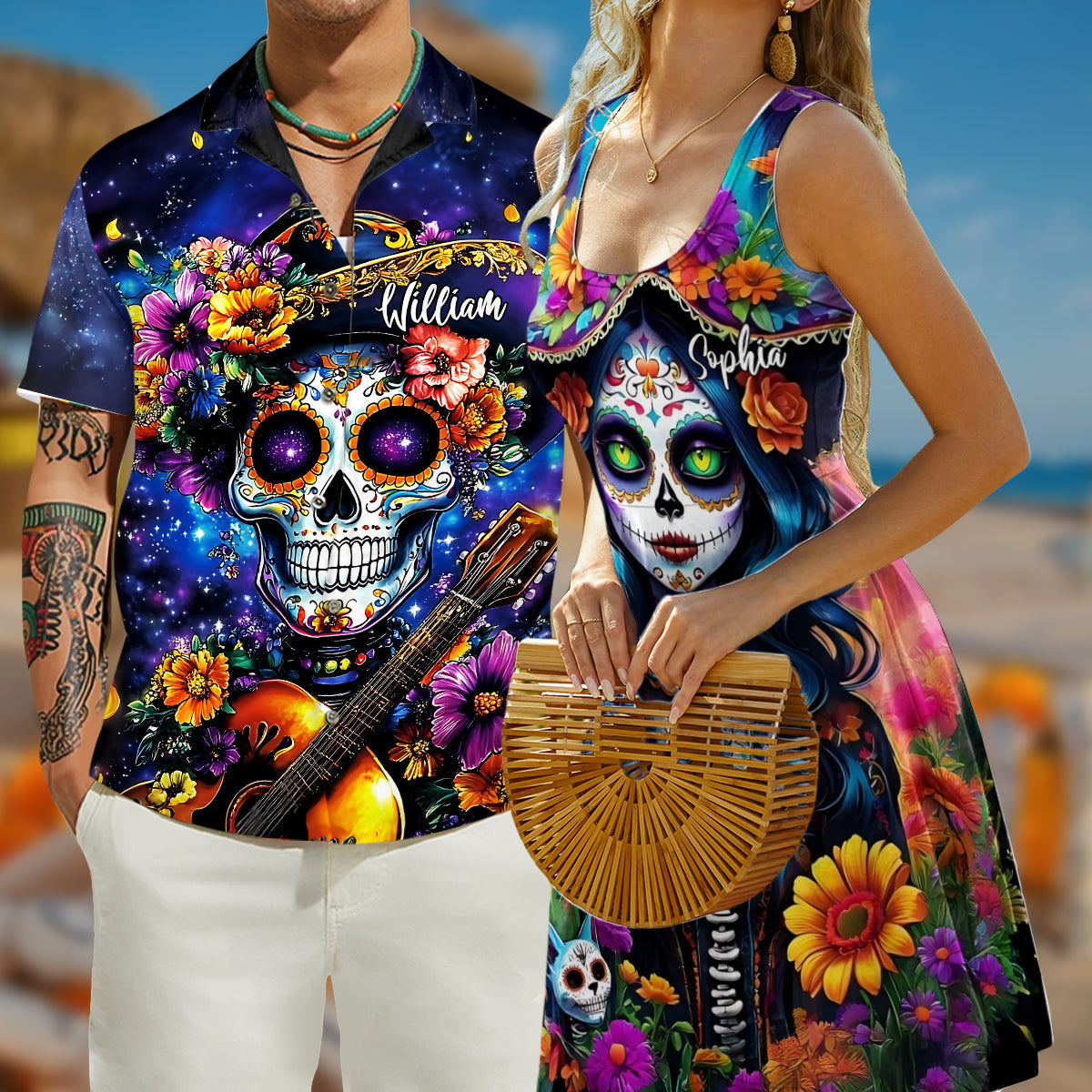 Jusqu'à ce que la mort nous sépare - Chemise hawaïenne et robe sans manches personnalisées à motif tête de mort