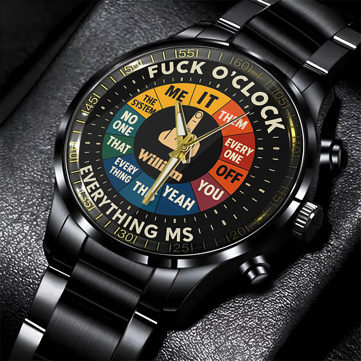 Montre « F*ck O'Clock », cadeau humoristique pour lui ou vos amis - Montre à main sarcastique personnalisée