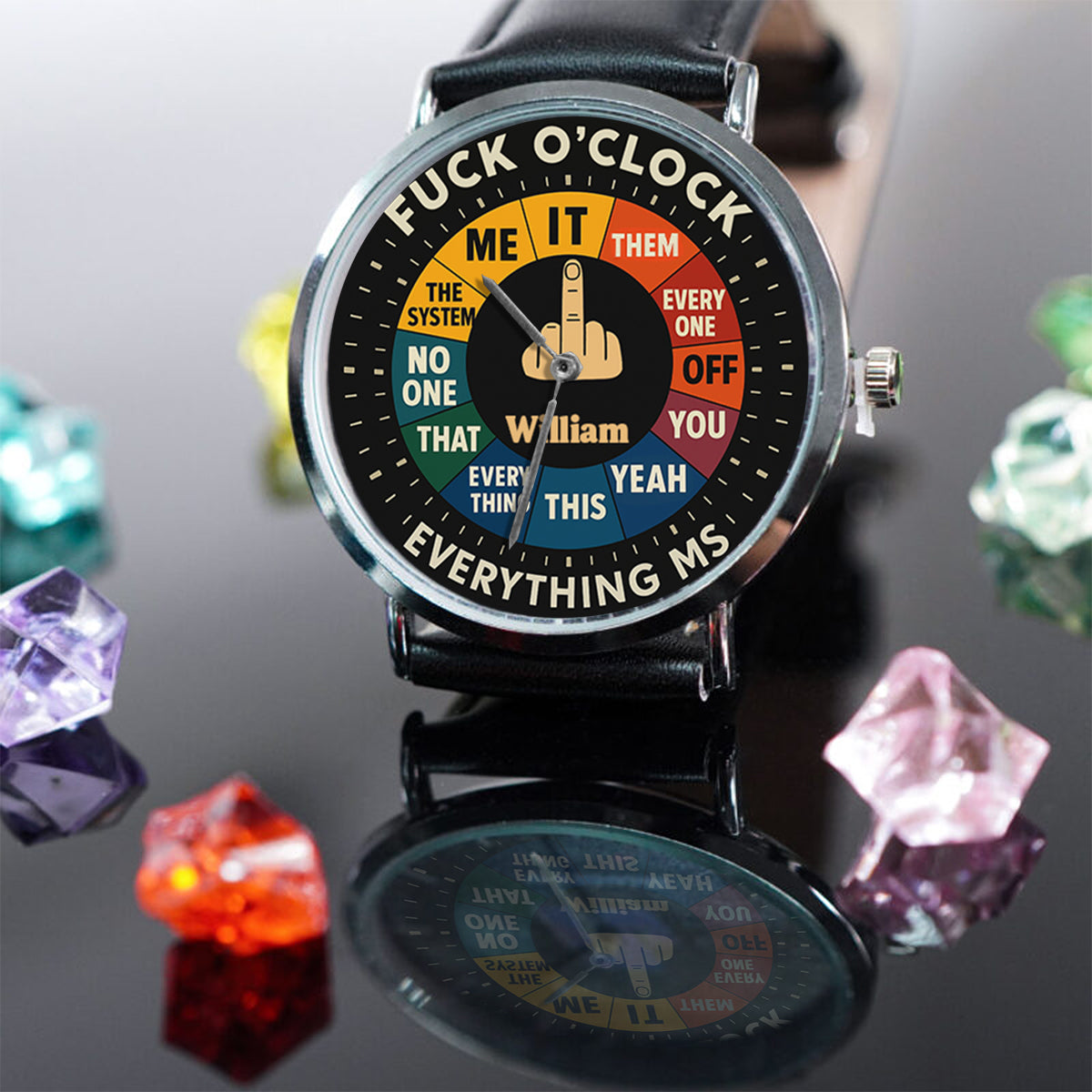 Montre « F*ck O'Clock », cadeau humoristique pour lui ou vos amis - Montre à main sarcastique personnalisée