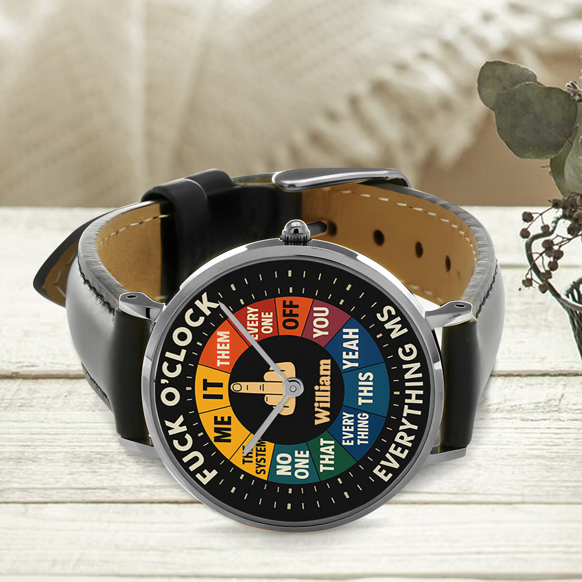 Montre « F*ck O'Clock », cadeau humoristique pour lui ou vos amis - Montre à main sarcastique personnalisée