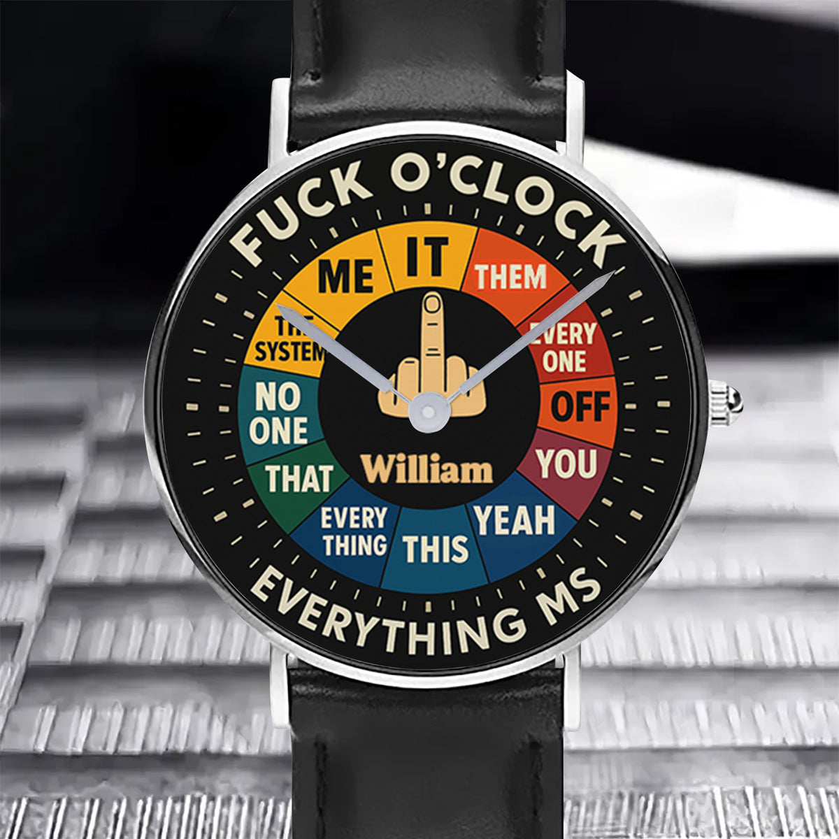 Montre « F*ck O'Clock », cadeau humoristique pour lui ou vos amis - Montre à main sarcastique personnalisée