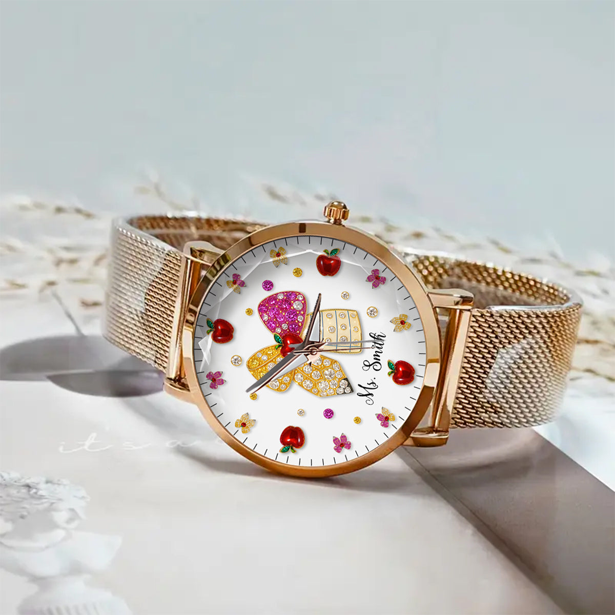 J'adore être enseignante - Montre-bracelet personnalisée pour enseignantes 