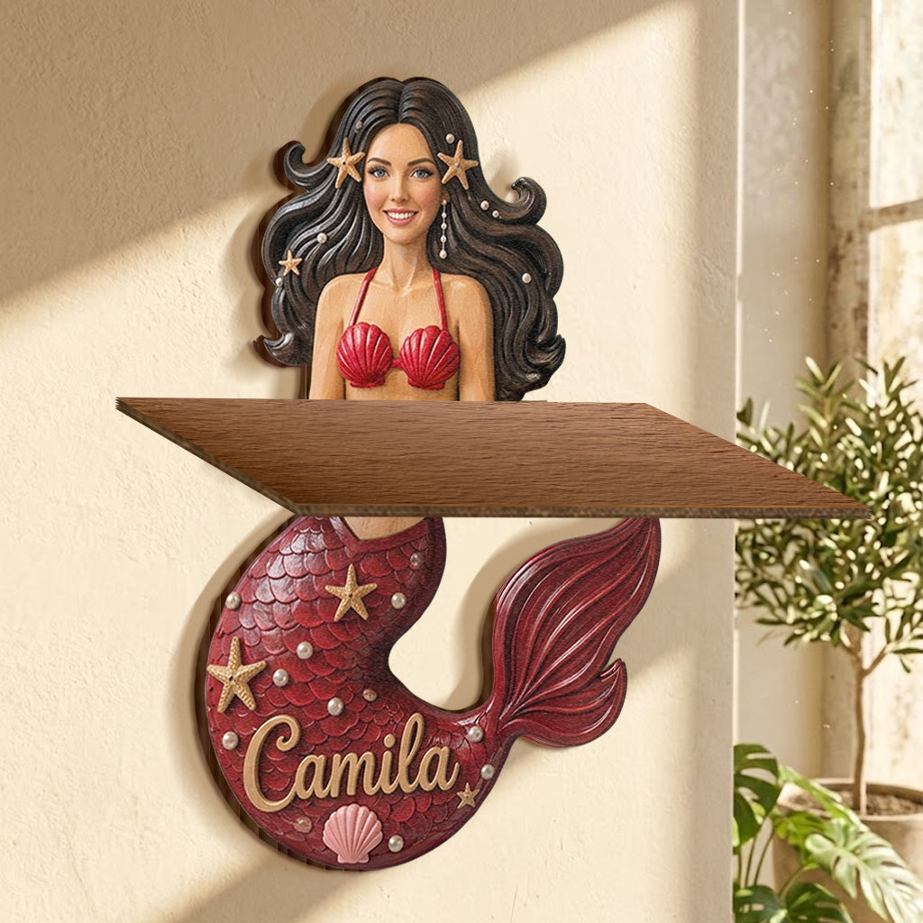 Beautiful Mermaid Shelf - Personalized Mermaid Wooden Floating Shelf