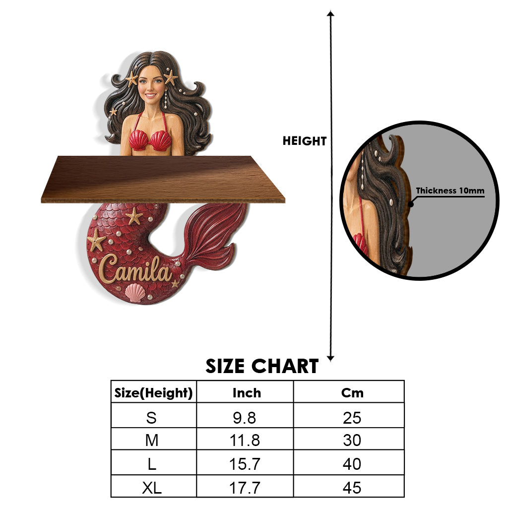 Beautiful Mermaid Shelf - Personalized Mermaid Wooden Floating Shelf