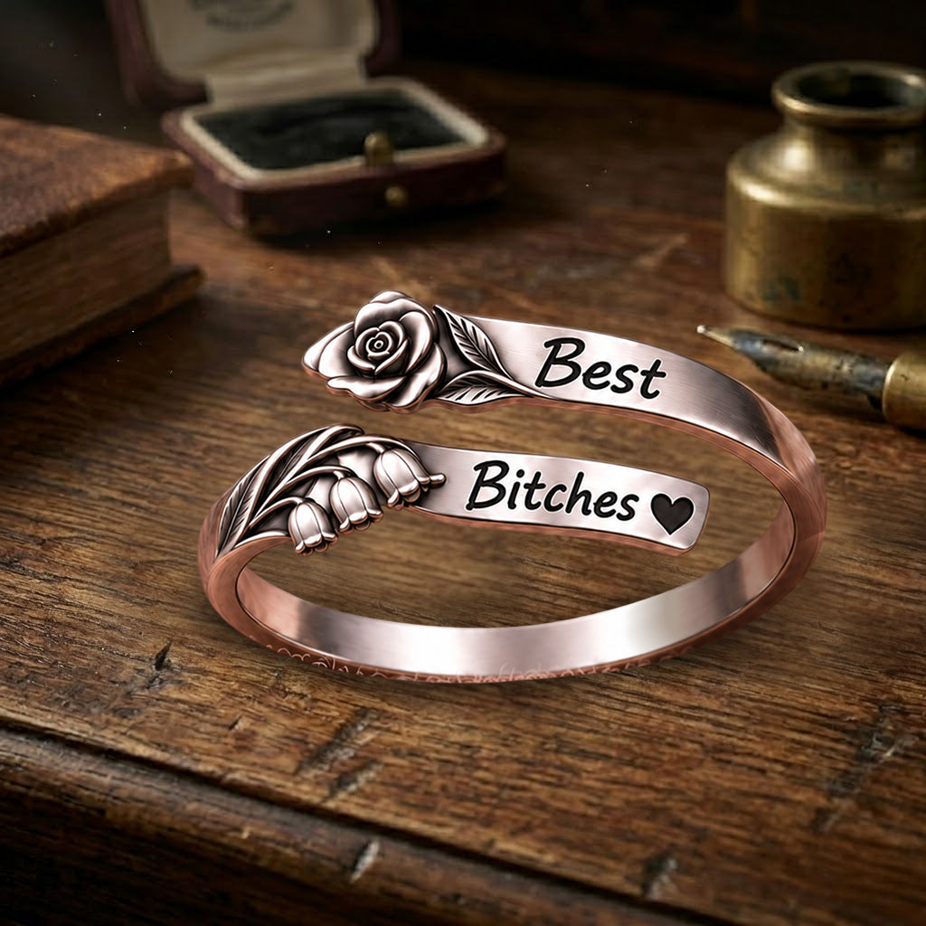 Best Friends Besties Birth Month Flowers Custom - Personalized Bestie Adjustable Shaped Ring