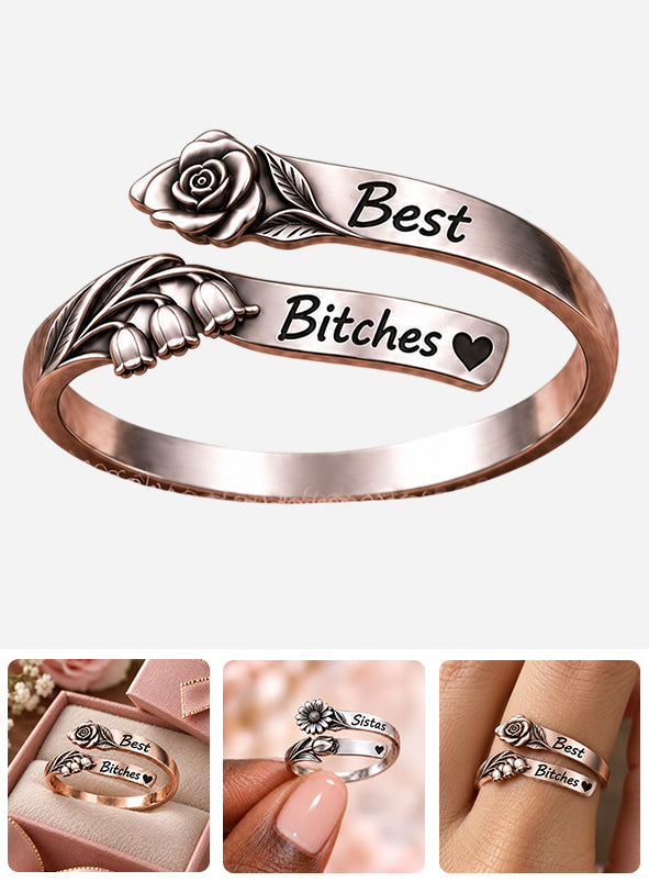 Best Friends Besties Birth Month Flowers Custom - Personalized Bestie Adjustable Shaped Ring