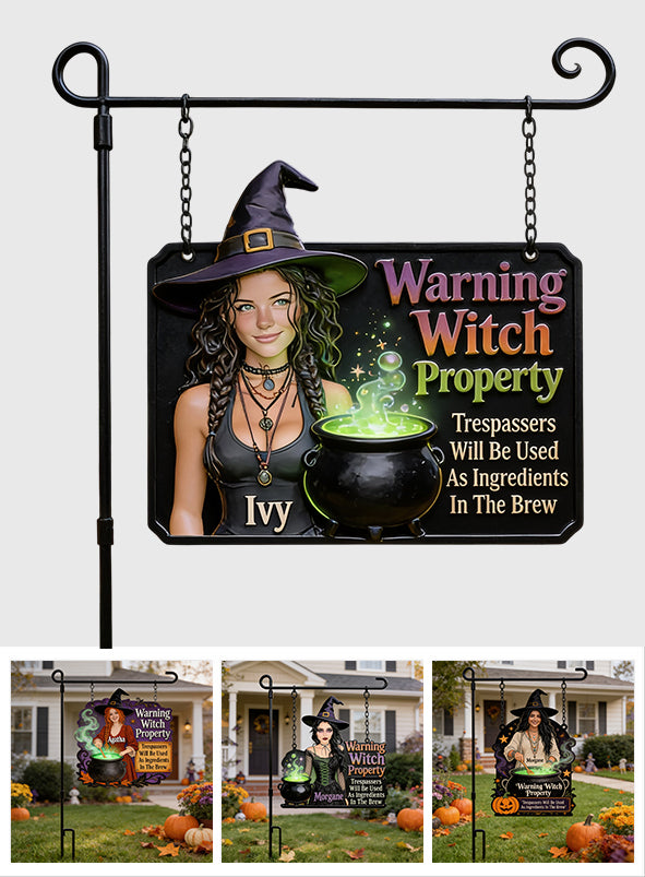 Warning Witch Property - Personalized Witch Wood Sign With Stake
