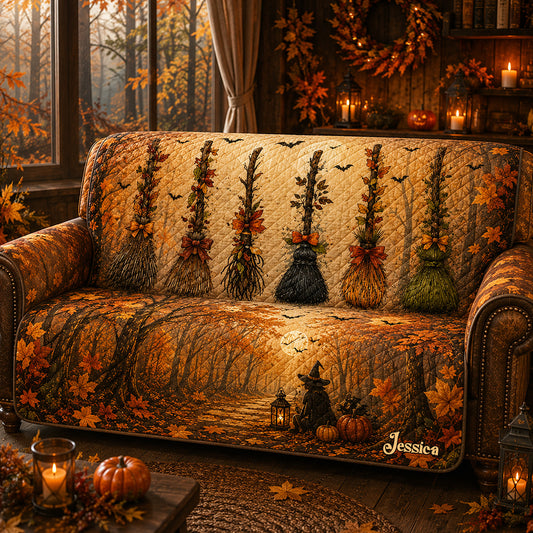 Witch Broom - Personalized Witch Quilted Sofa/Couch Cover