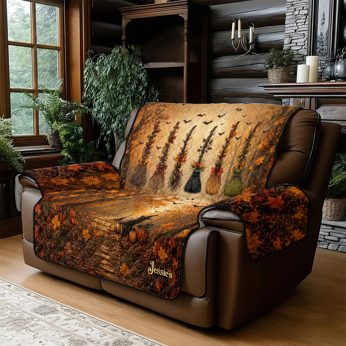 Witch Broom - Personalized Witch Quilted Sofa/Couch Cover