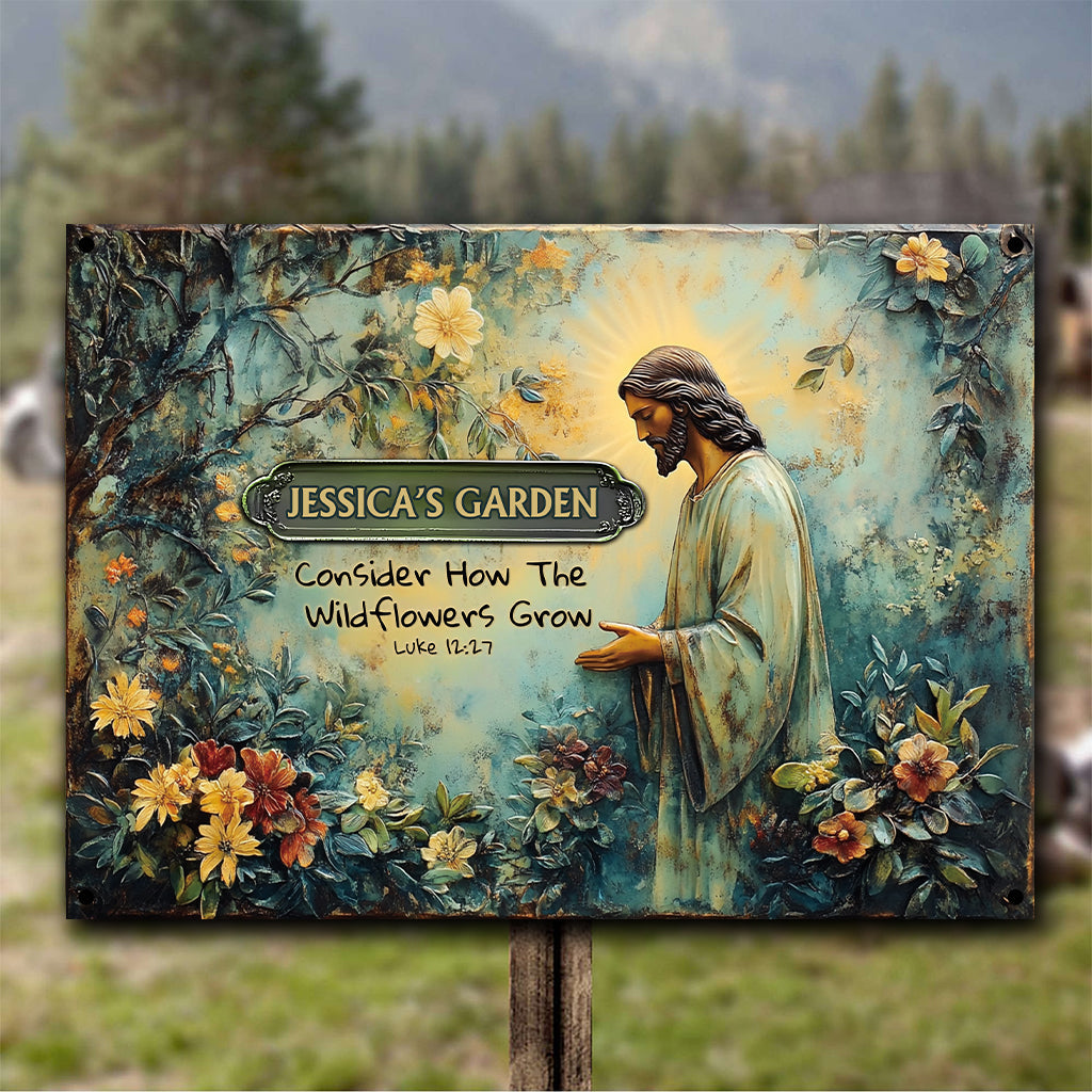 Consider How The Wildflowers Grow - Personalized Gardening Rectangle Metal Sign