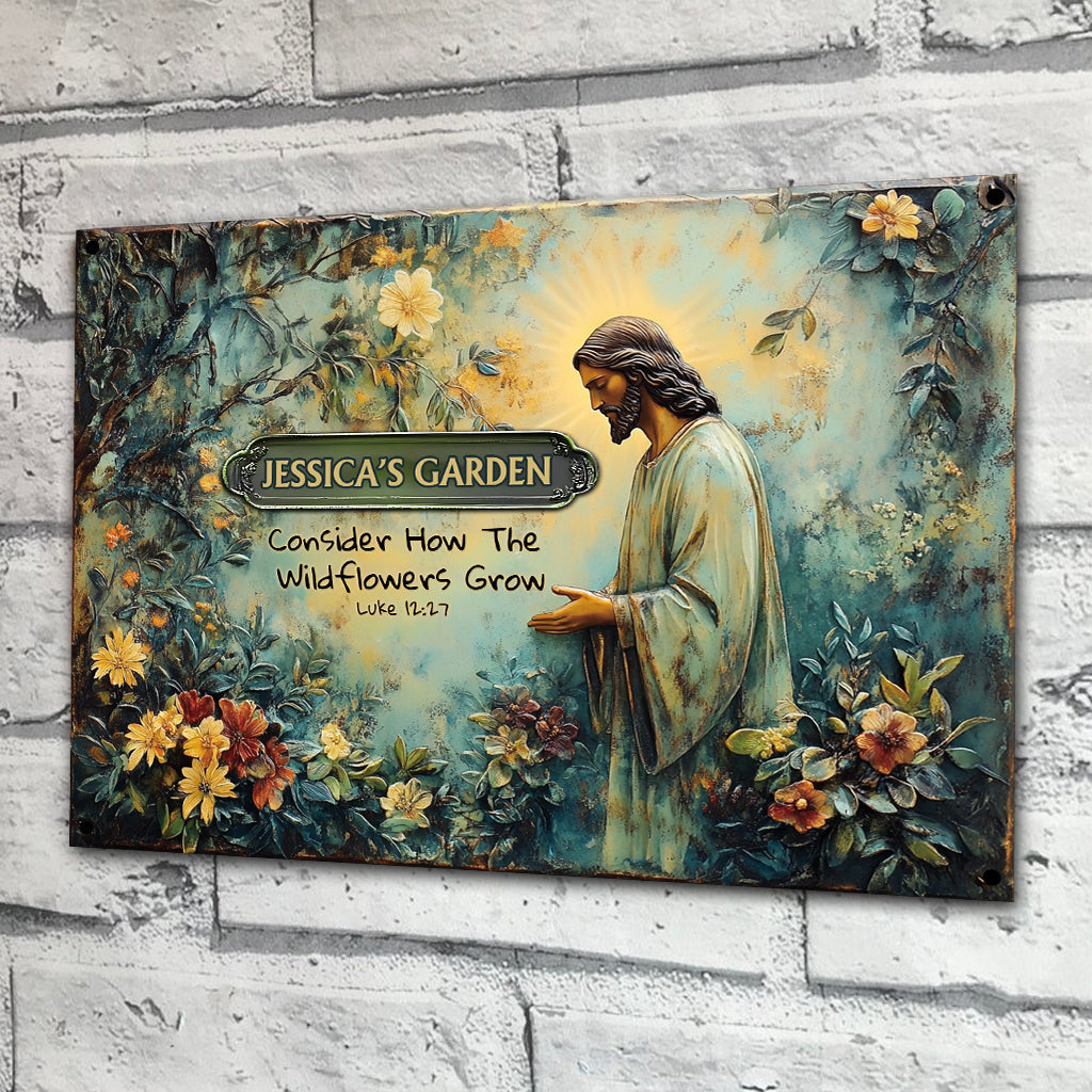 Consider How The Wildflowers Grow - Personalized Gardening Rectangle Metal Sign