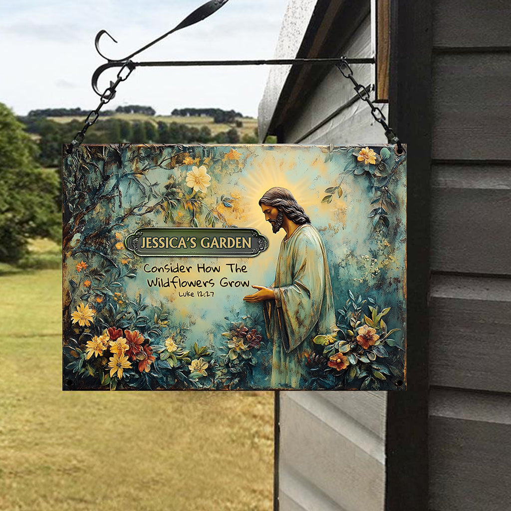 Consider How The Wildflowers Grow - Personalized Gardening Rectangle Metal Sign