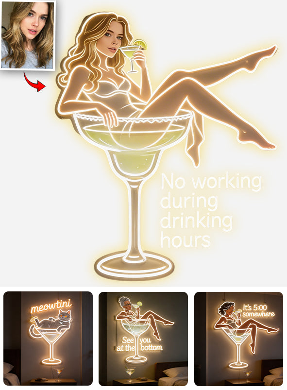 Custom Photo & Drink Cocktail Lovers - Personalized Cocktail LED Light Acrylic Sign