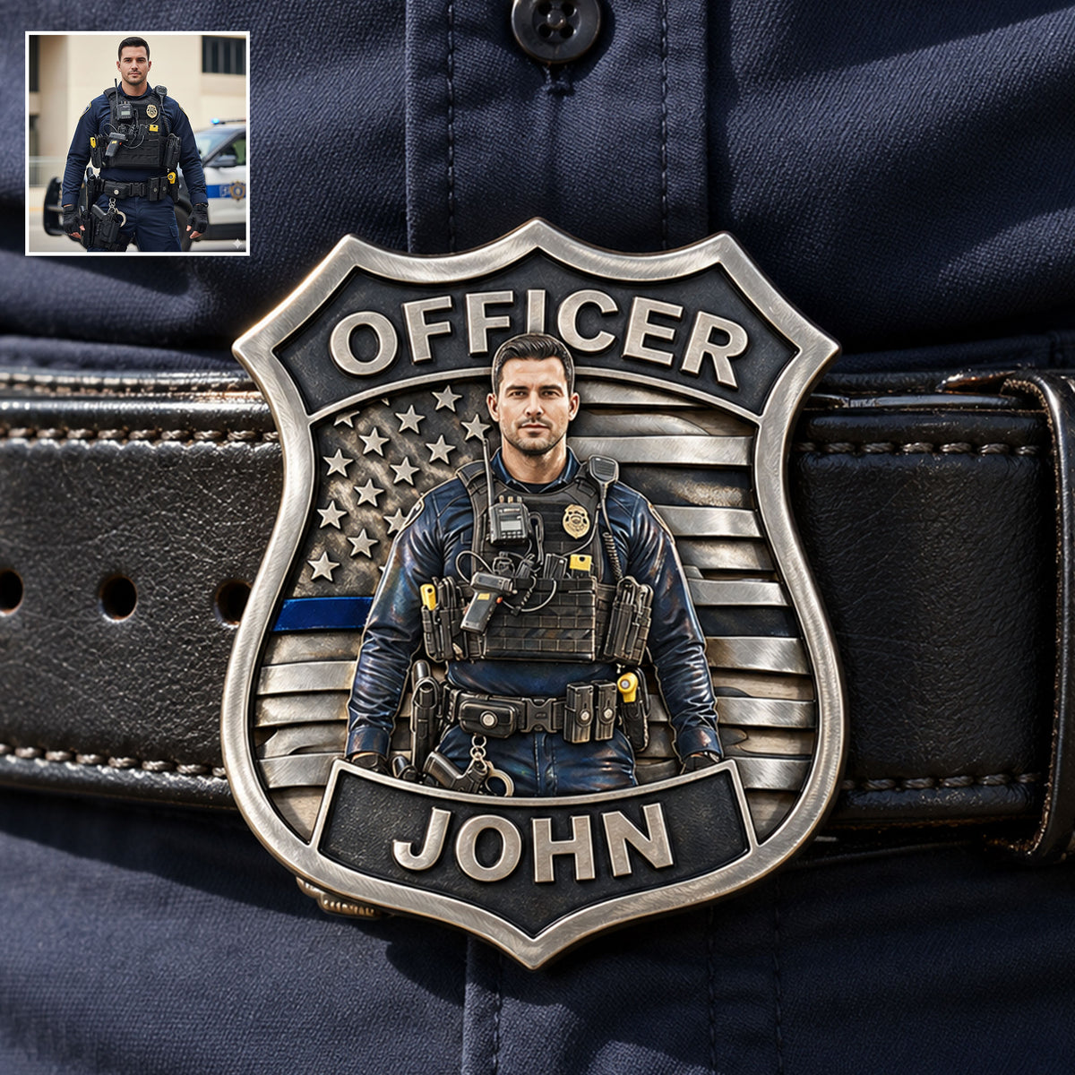 Proud Police - Personalized Police Officer Leather Belt With Shaped Buckle