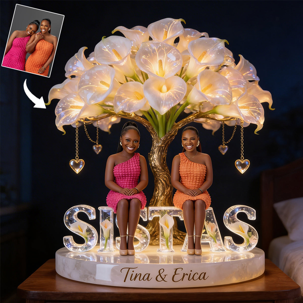 Custom Any Photo Sister Forever - Personalized Sister Acrylic LED Night Light