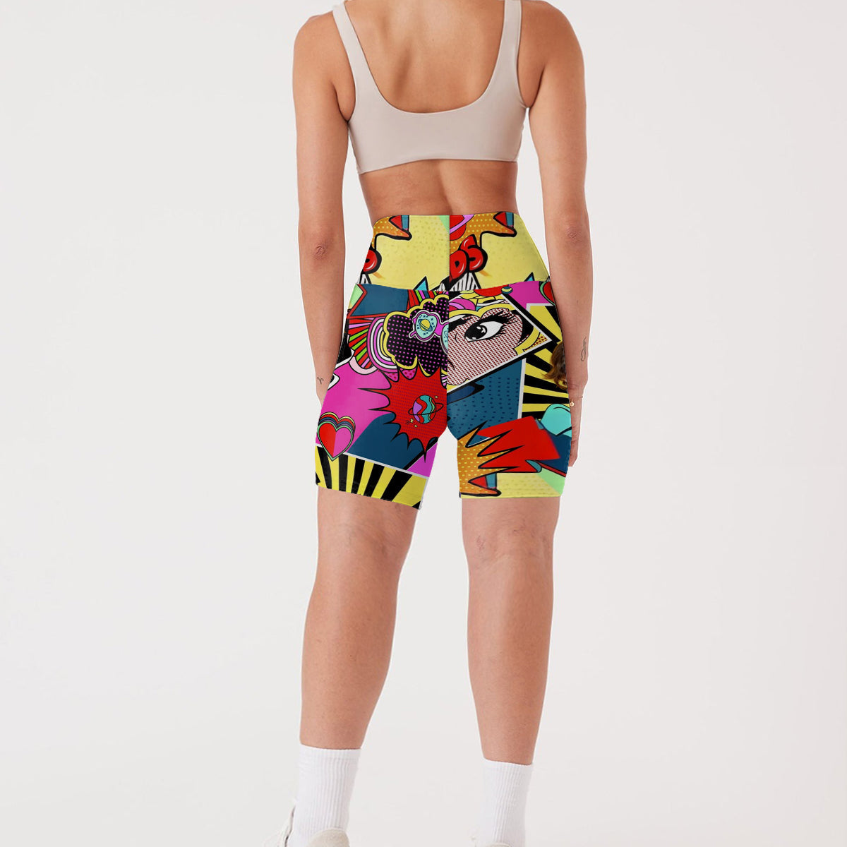 Short cycliste taille haute personnalisé avec motif coloré - Amoureux des dessins animés