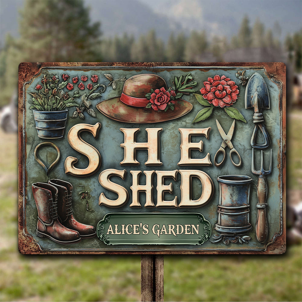 She Shed - Panneau métallique rectangulaire personnalisé pour le jardinage