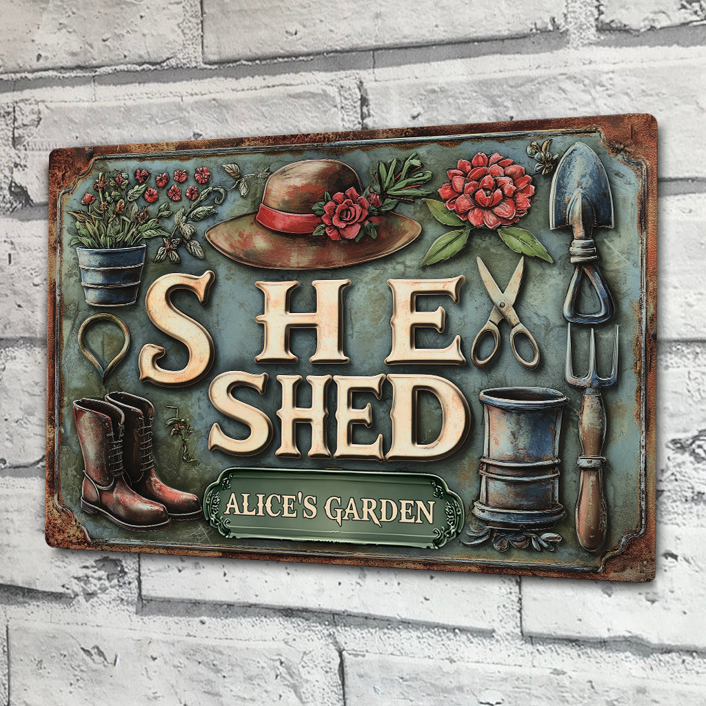 She Shed - Panneau métallique rectangulaire personnalisé pour le jardinage