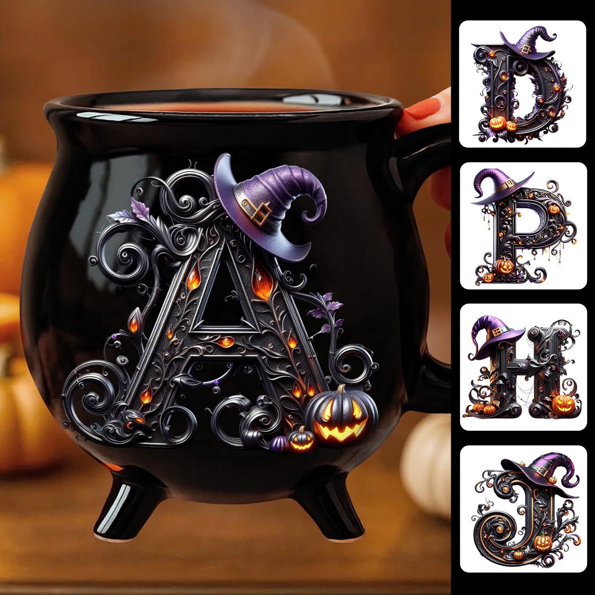 Mug personnalisé avec initiale de sorcière - Mug chaudron de sorcière