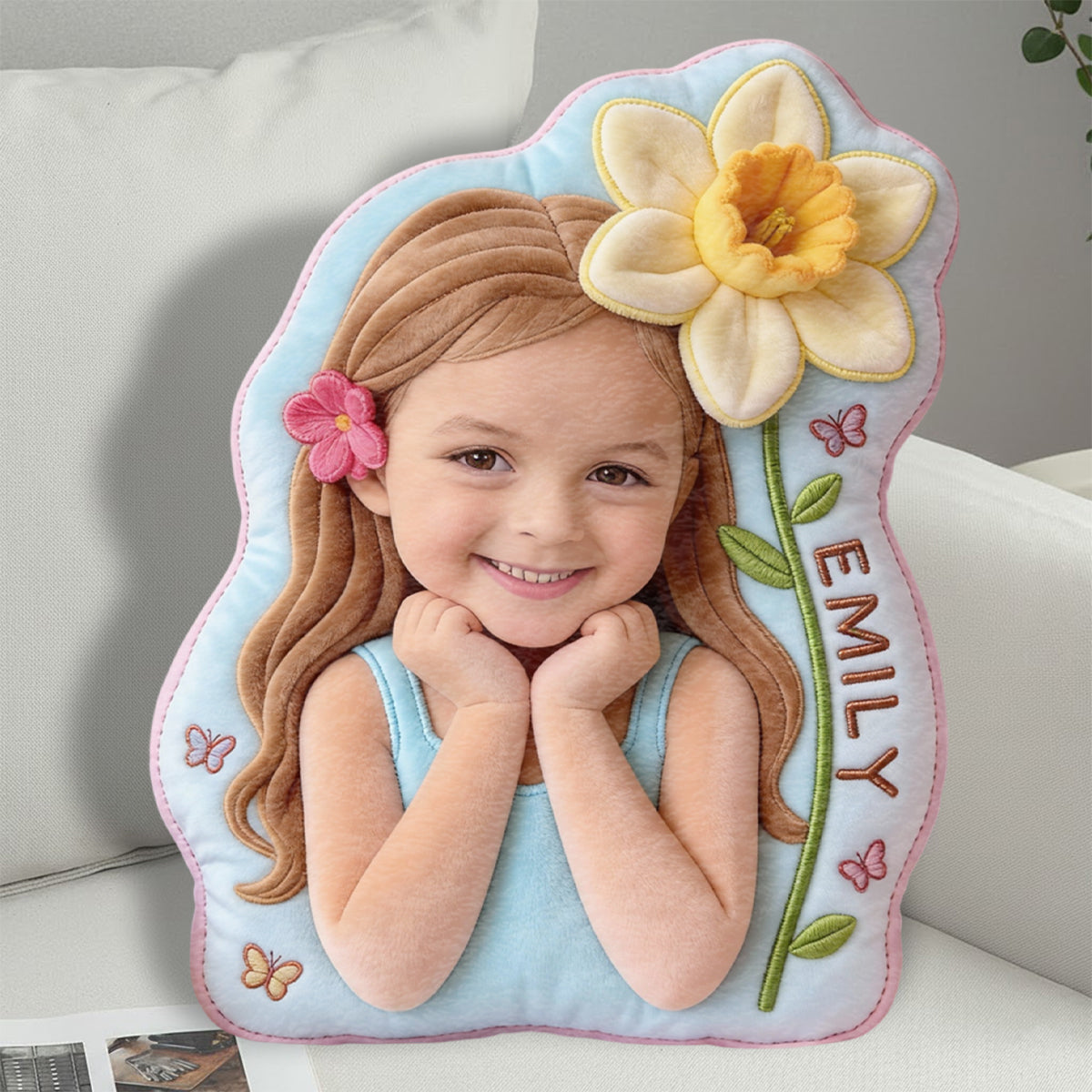 Birth Flower - Personalized Kid Faux Fur Shaped Pillow