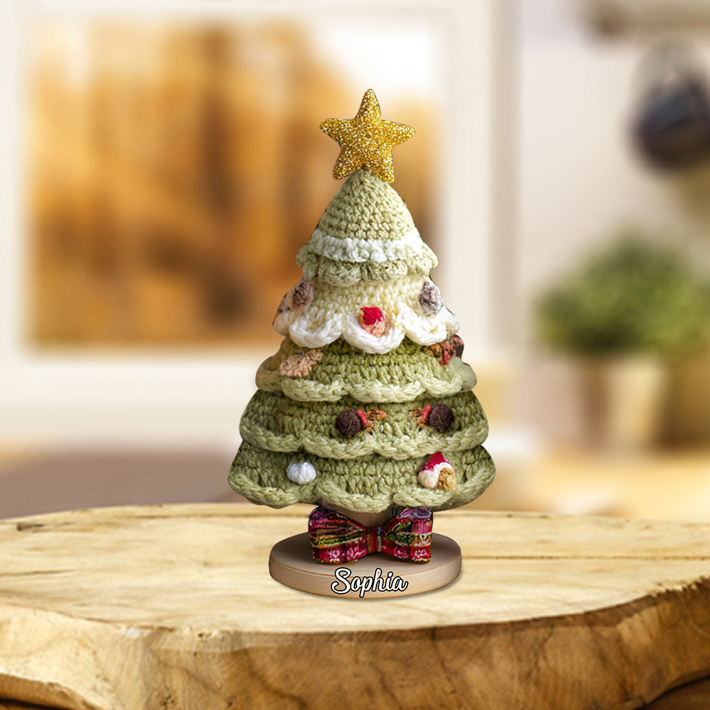 Modèle de sapin de Noël au crochet - Plaque acrylique personnalisée pour la famille