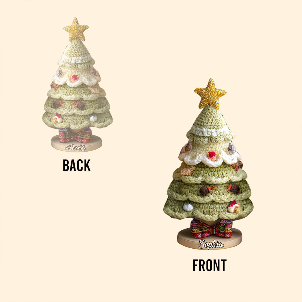 Modèle de sapin de Noël au crochet - Plaque acrylique personnalisée pour la famille