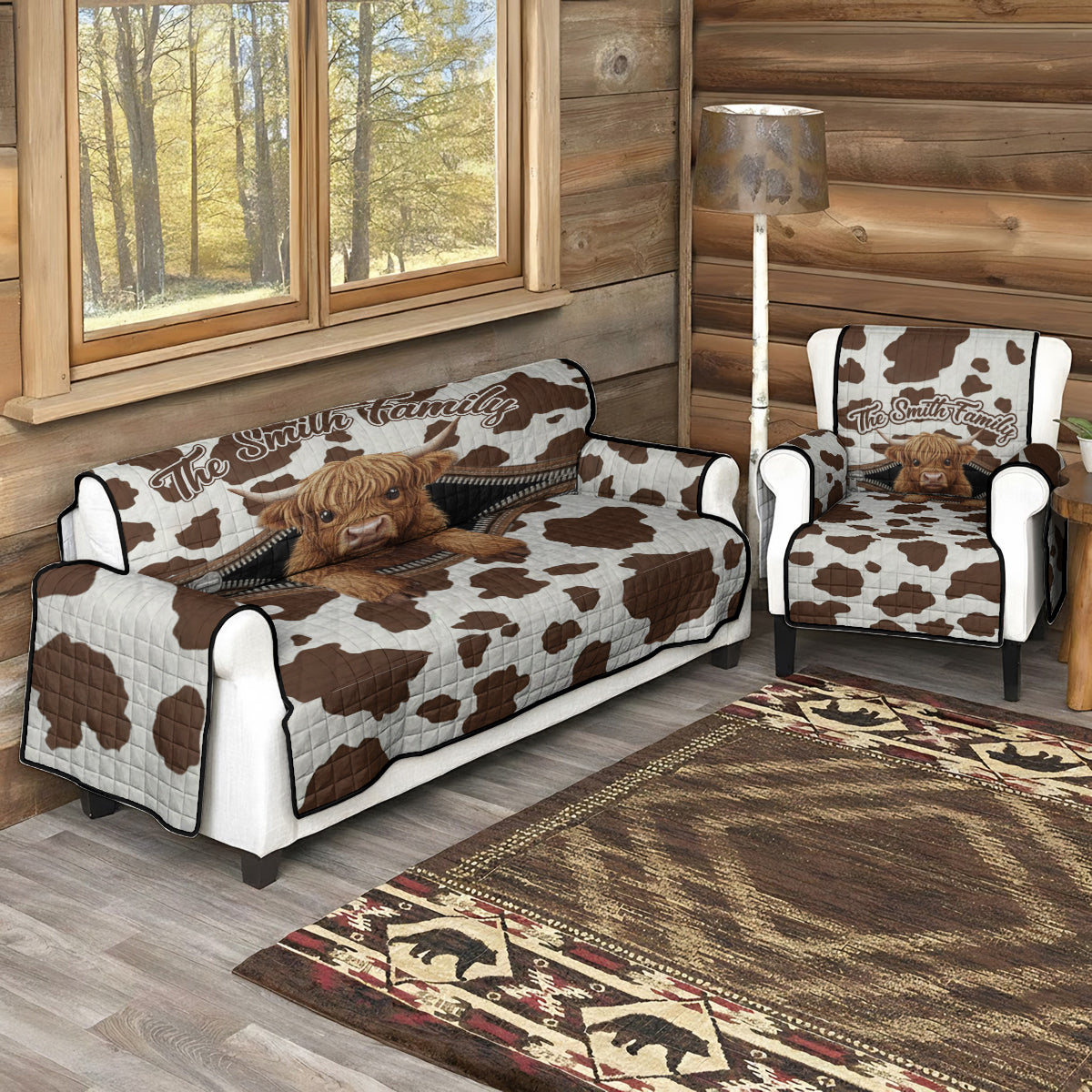 Mignonne vache des Highlands - Housse de canapé matelassée personnalisée motif vache des Highlands