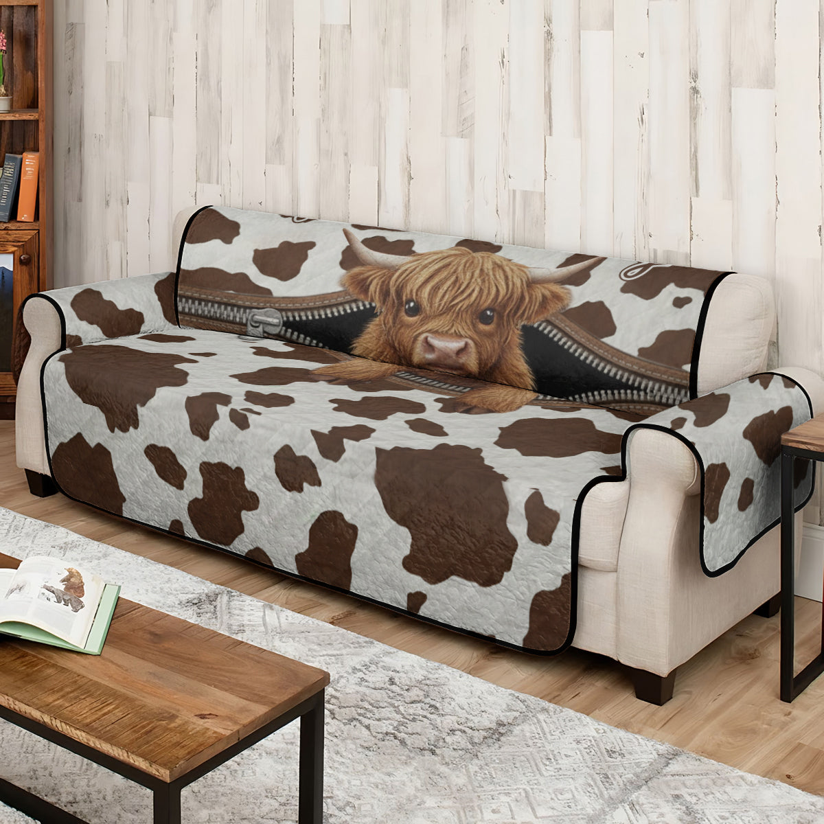 Mignonne vache des Highlands - Housse de canapé matelassée personnalisée motif vache des Highlands