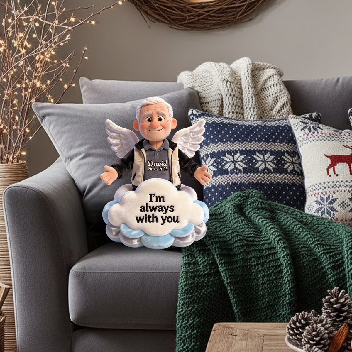 Je suis toujours avec toi - Coussin commémoratif personnalisé en fausse fourrure en forme de losange