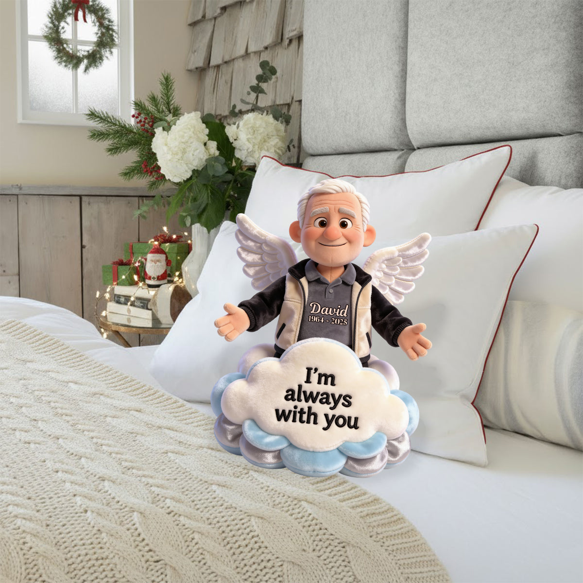 Je suis toujours avec toi - Coussin commémoratif personnalisé en fausse fourrure en forme de losange