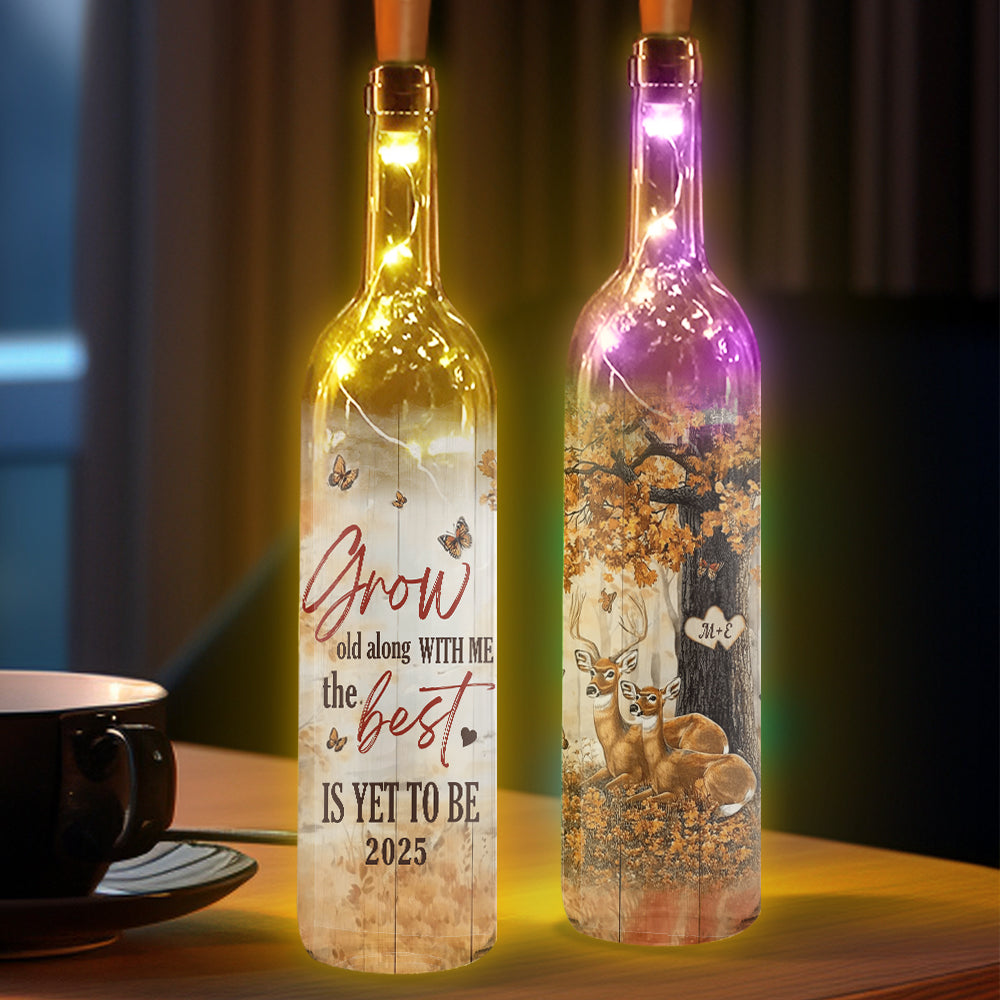 Grow Old Along With Me - Personalized Couple Wine Bottle Lamp