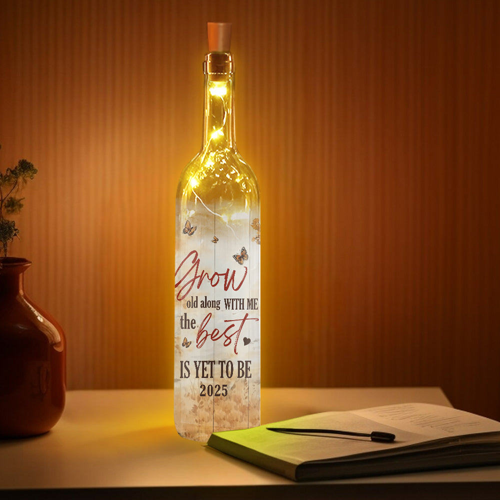 Grow Old Along With Me - Personalized Couple Wine Bottle Lamp