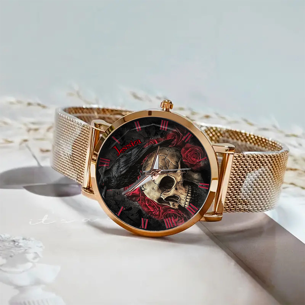 Night Skull Raven - Personalized Skull Women Hand Watch