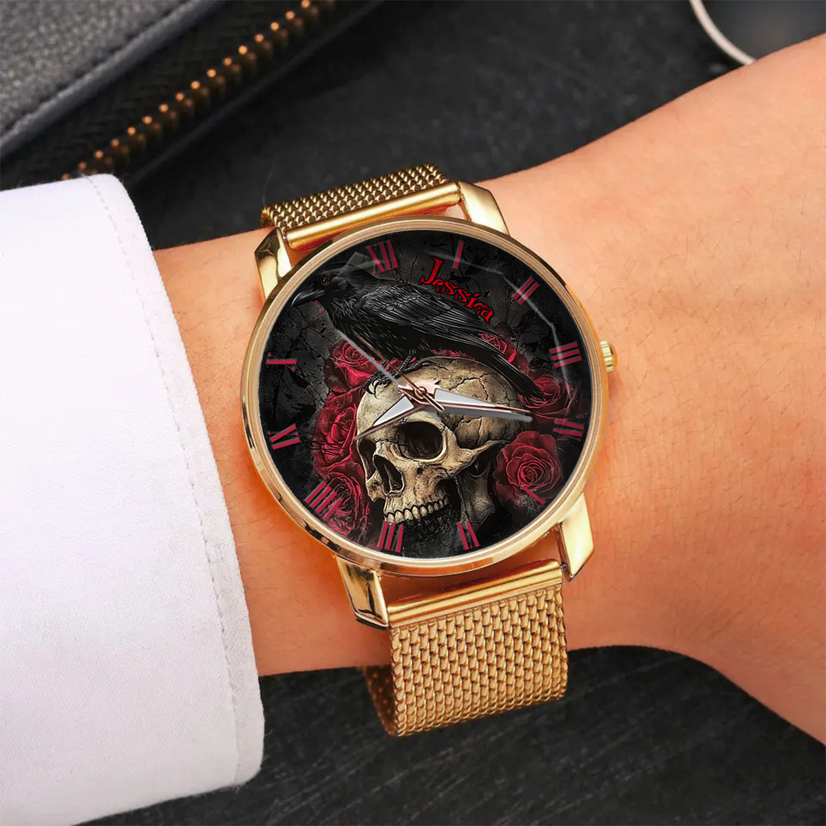 Night Skull Raven - Personalized Skull Women Hand Watch