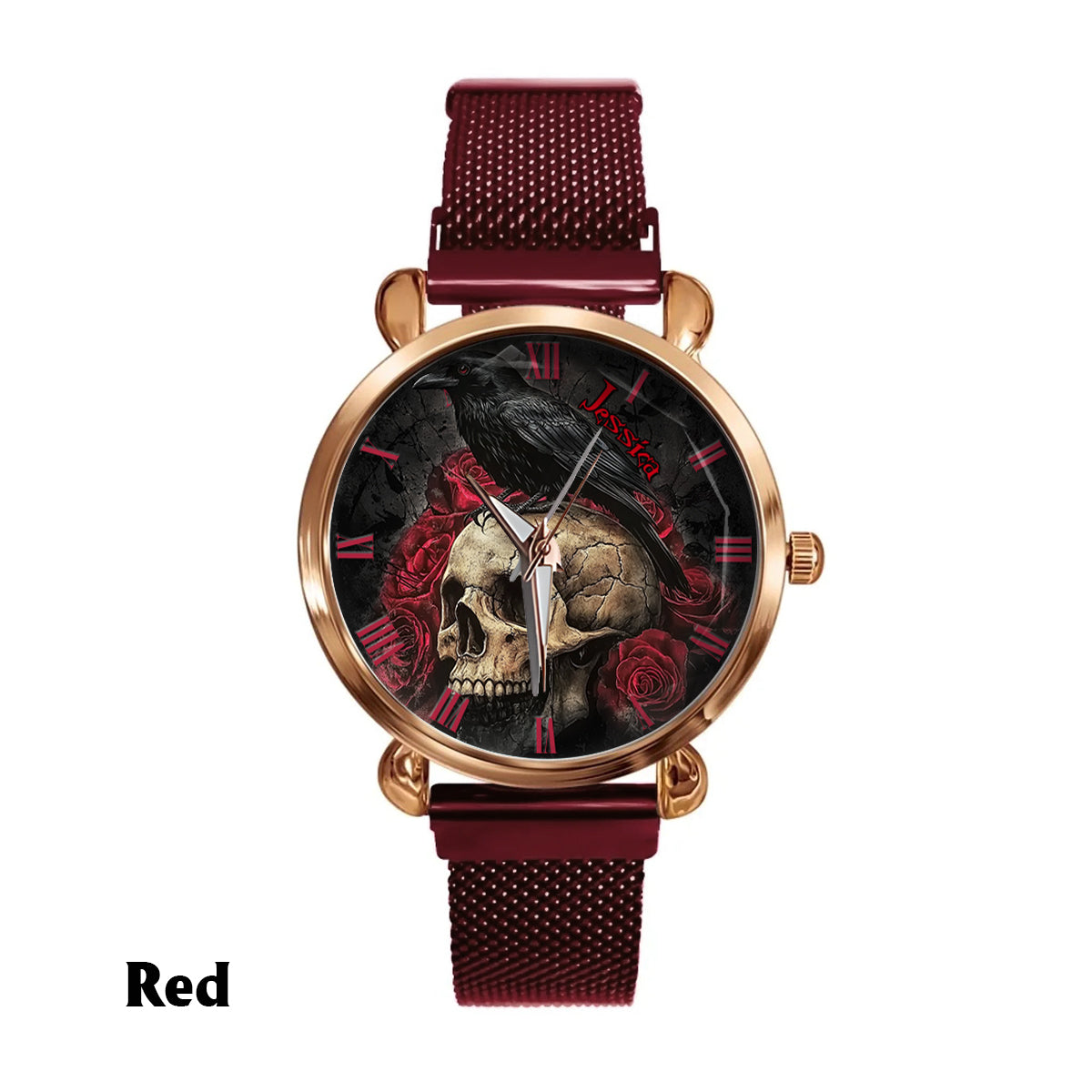 Night Skull Raven - Personalized Skull Women Hand Watch