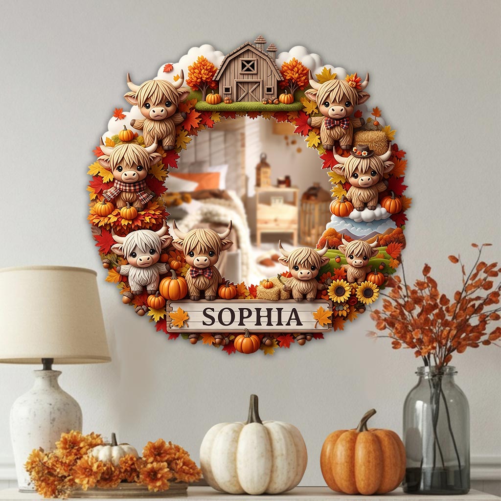 Autumn Highland Cows - Personalized Highland Cow Wall Hanging Mirror