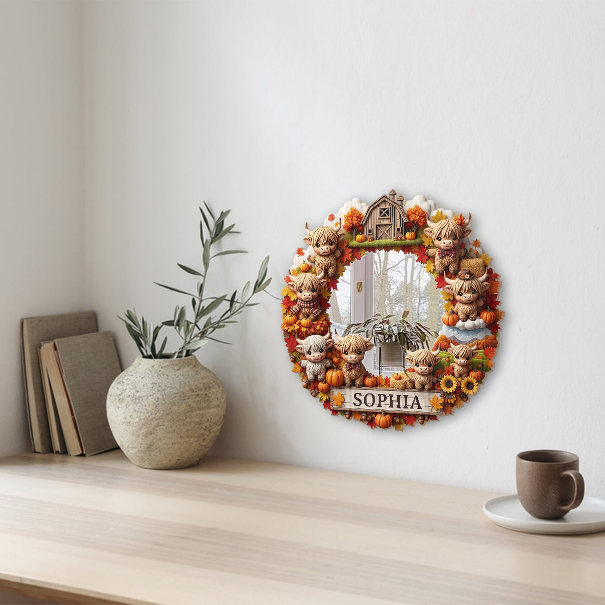 Autumn Highland Cows - Personalized Highland Cow Wall Hanging Mirror