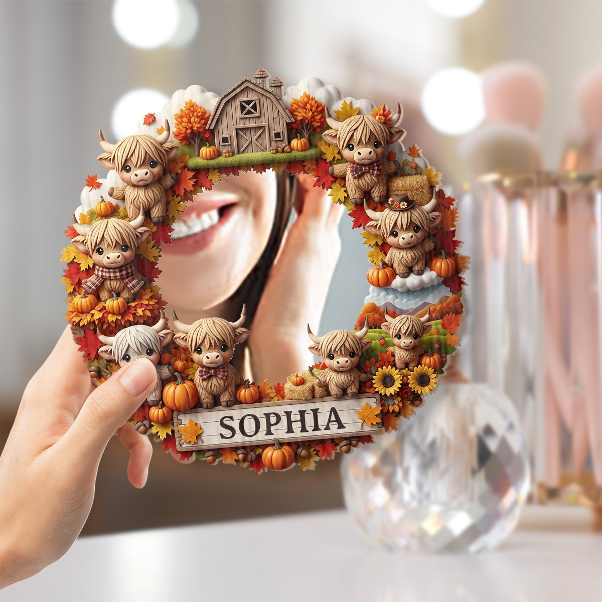 Autumn Highland Cows - Personalized Highland Cow Wall Hanging Mirror