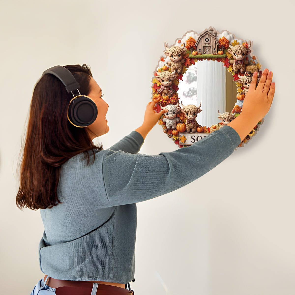 Autumn Highland Cows - Personalized Highland Cow Wall Hanging Mirror