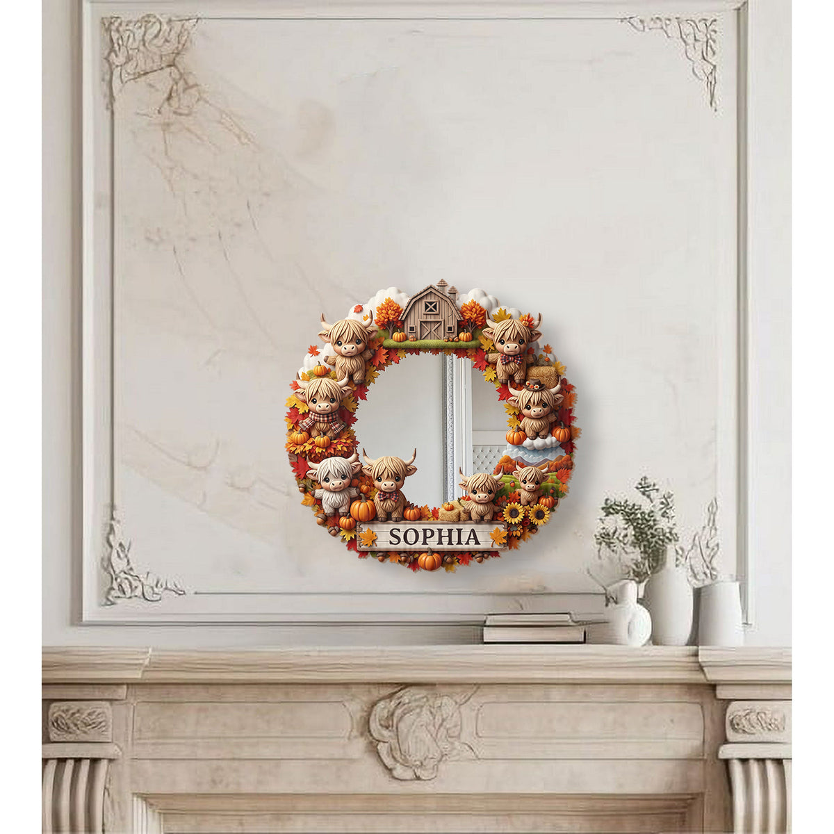Autumn Highland Cows - Personalized Highland Cow Wall Hanging Mirror