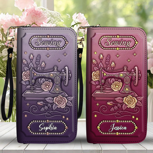 Passionnée de couture - Portefeuille long en cuir personnalisé