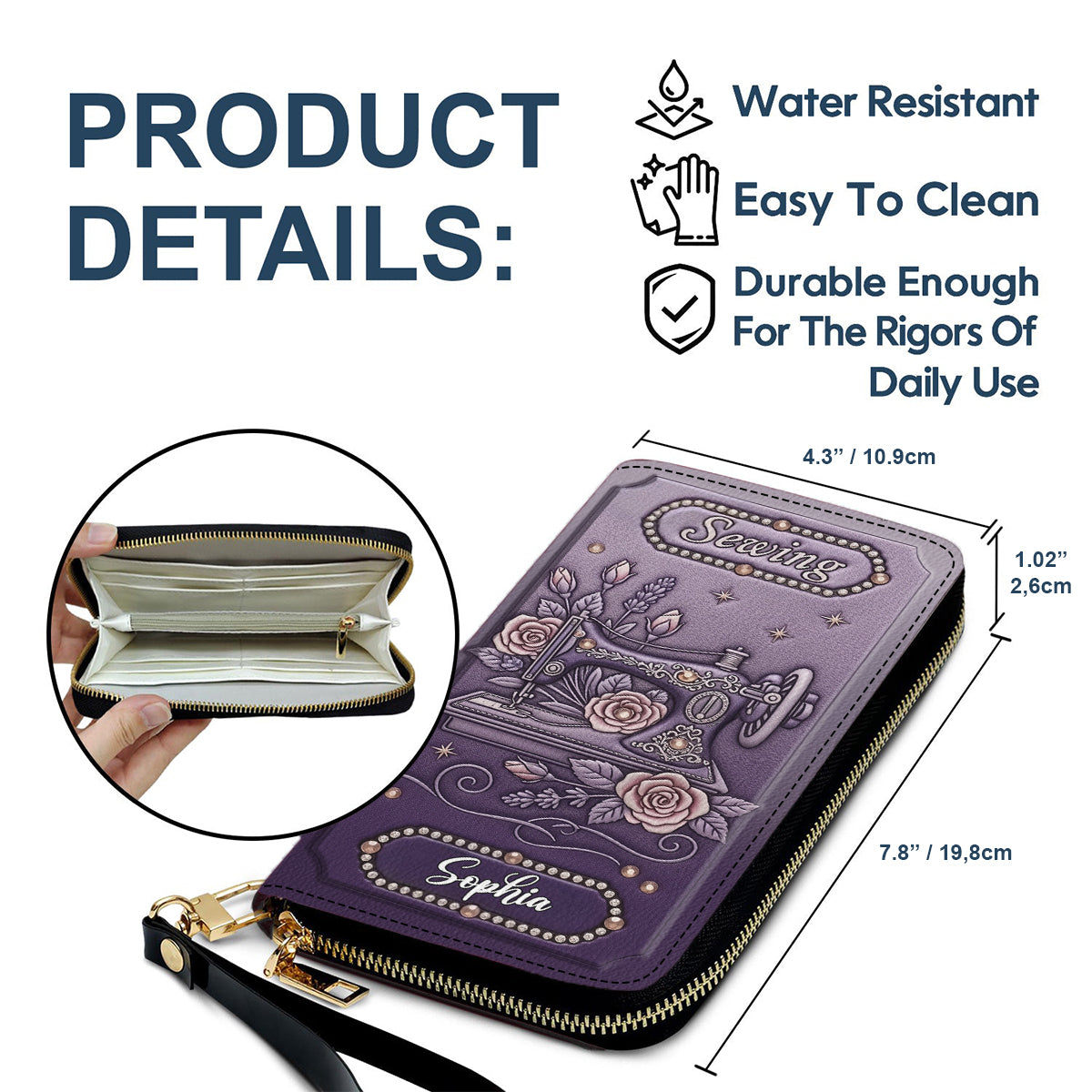 Passionnée de couture - Portefeuille long en cuir personnalisé