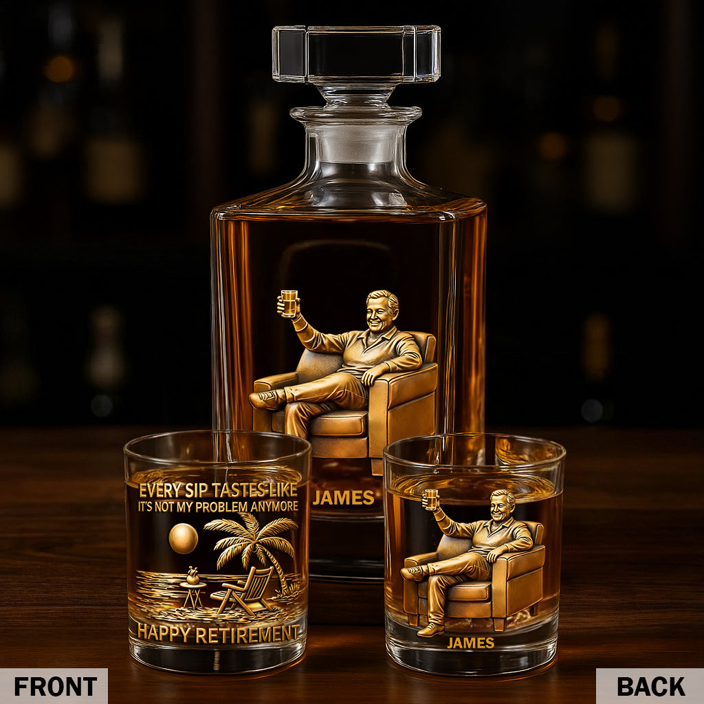 Bonne retraite ! Coffret carafe à whisky personnalisée pour retraité