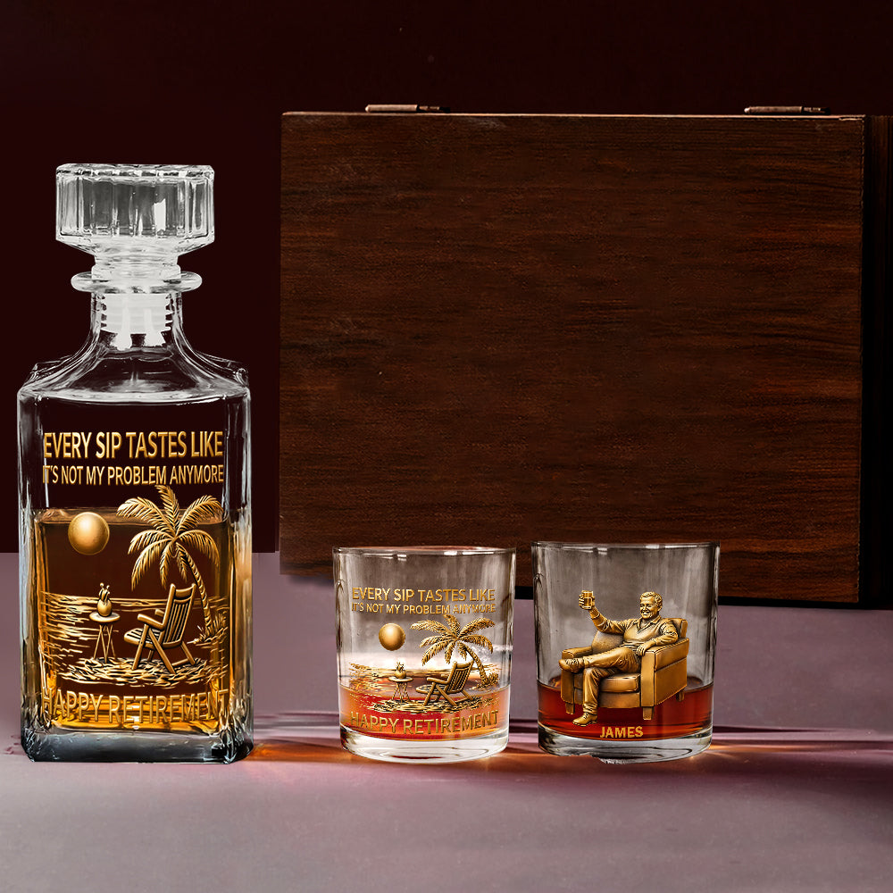 Bonne retraite ! Coffret carafe à whisky personnalisée pour retraité